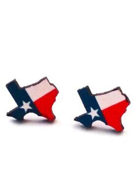 Earrings Rustic Texas Wood State Flag Stud Trendy Red White Blue Lone Star NEW